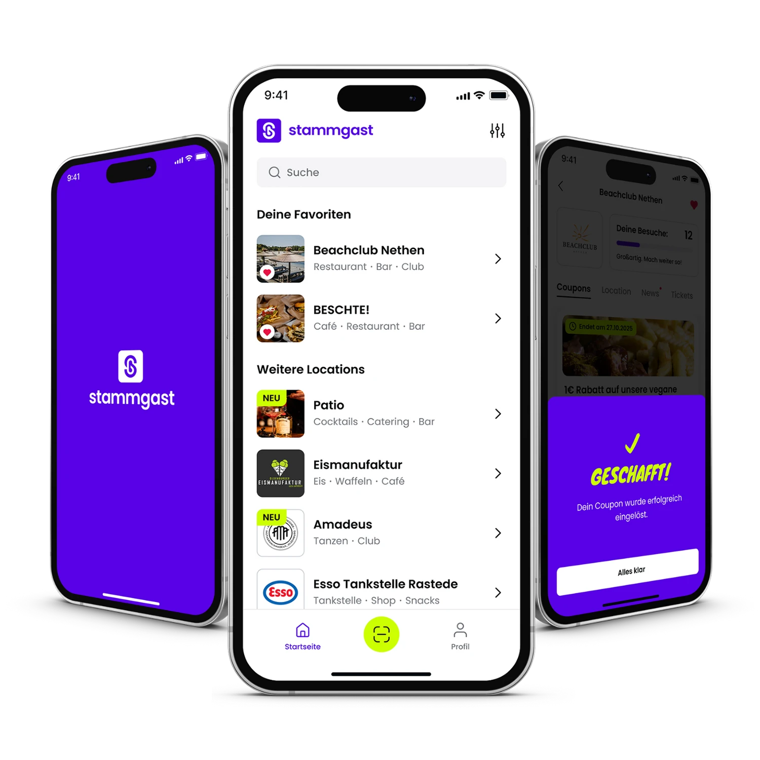 Drei Mockups der Stammgast App